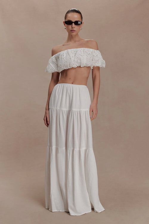 Autumn Off Shoulder Broderie Top White
