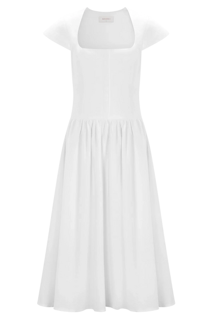Ayla Cotton Fit And Flare Midi Dress White