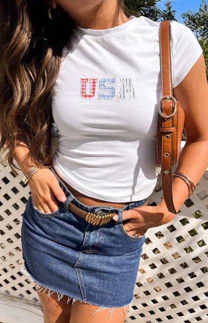 Astrea White USA Baby Tee