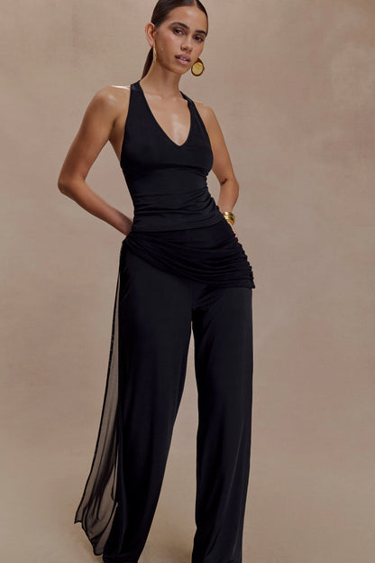 Aspyn Slinky Gathered Wide Leg Pants Black