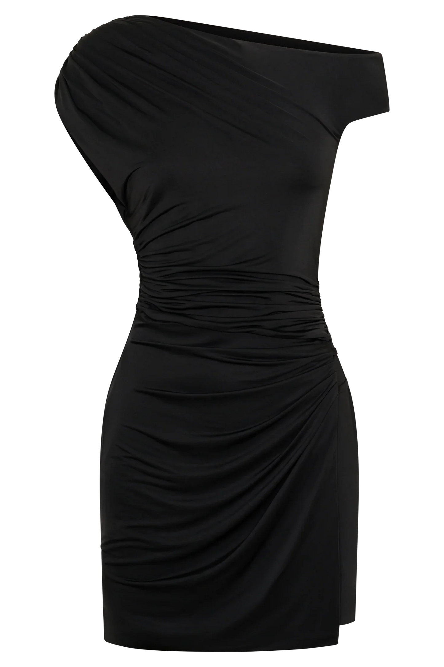 Alyn Off Shoulder Draped Mini Dress Black