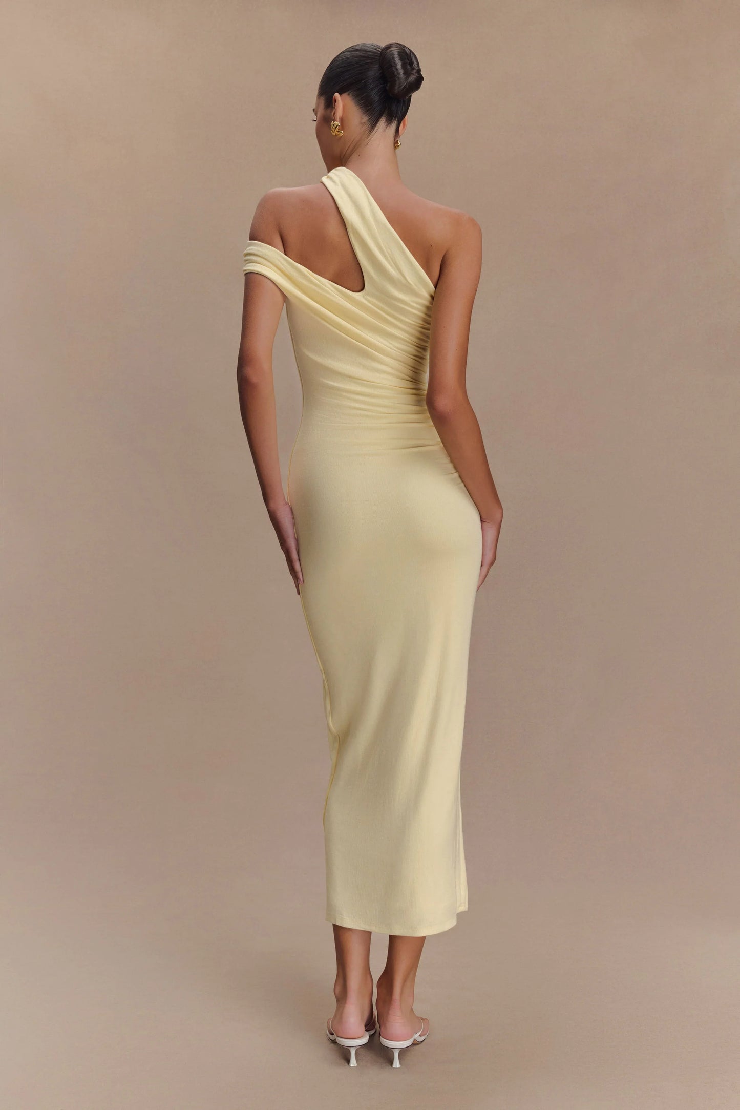 Anastasia One Shoulder Modal Midi Dress Pale Lemon
