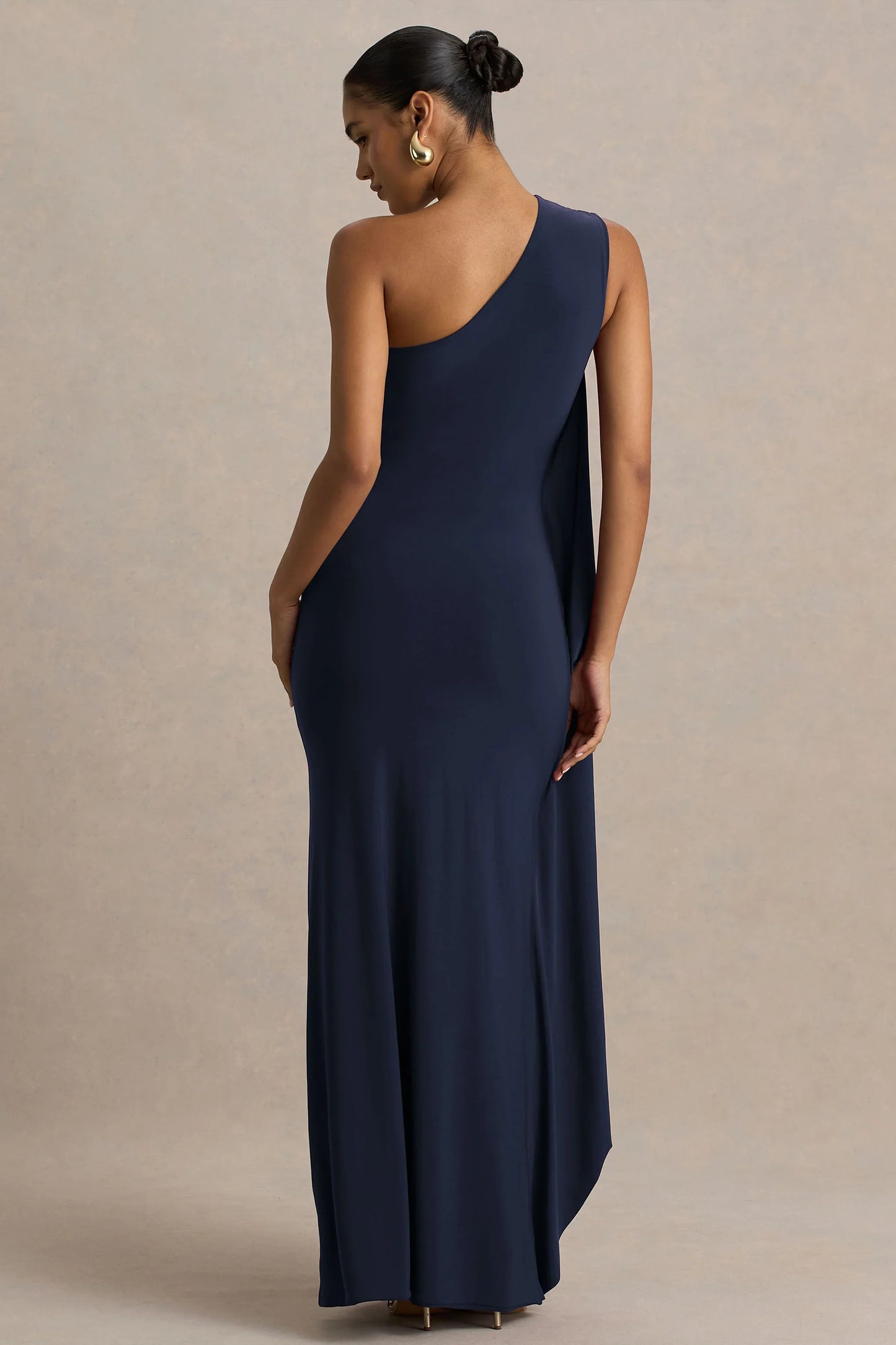Adelina Navy One Shoulder Maxi Dress With Drape