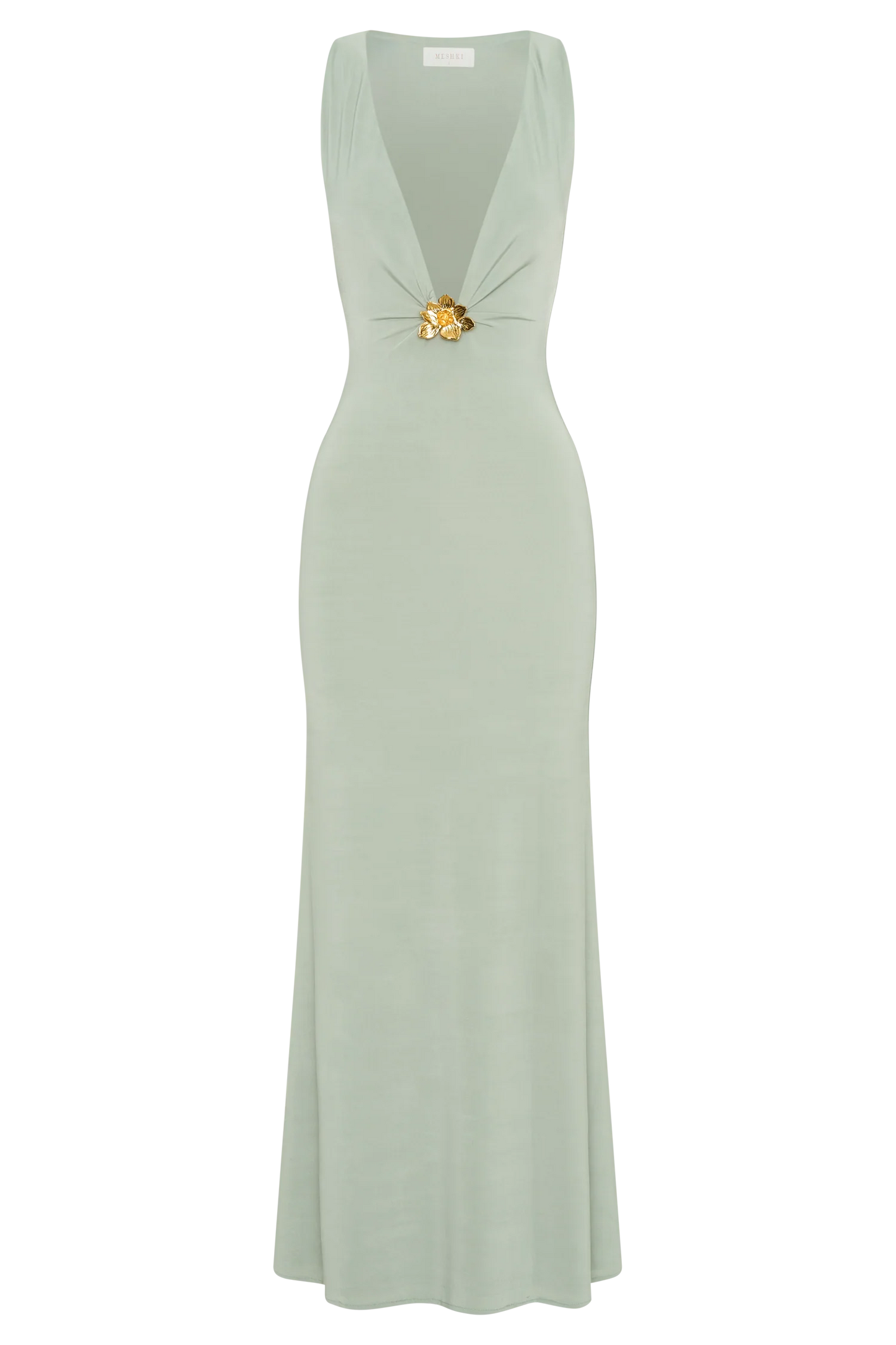 Beck Plunge Maxi Dress With Floral Hardware Basil