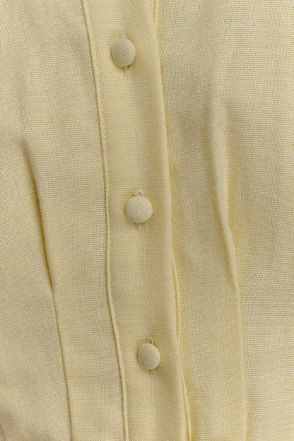 Aysha Buttoned Linen Mini Dress Lemon
