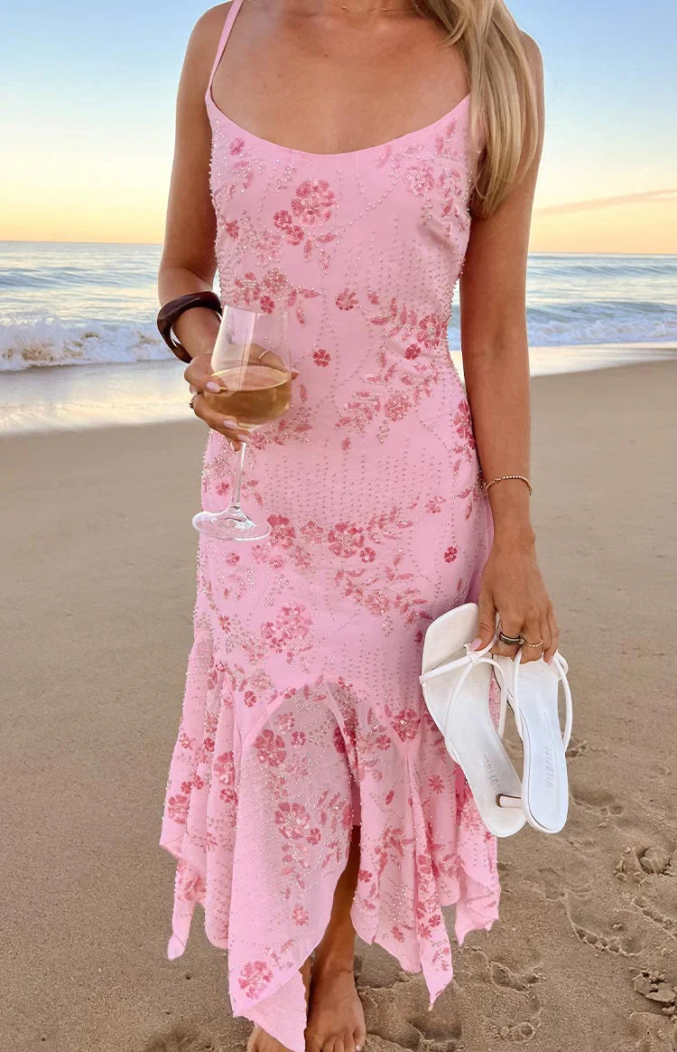 Another World Pink Sequin Midi Dress