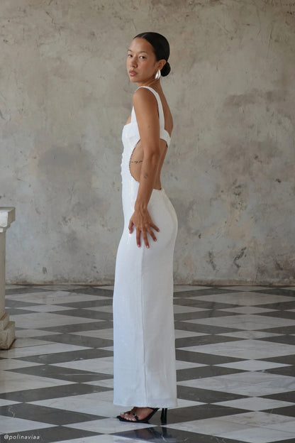 Adoria Sequin Cut Out Maxi Dress White