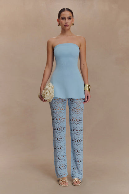 Anette Bandage Knit Strapless Top Sky Blue