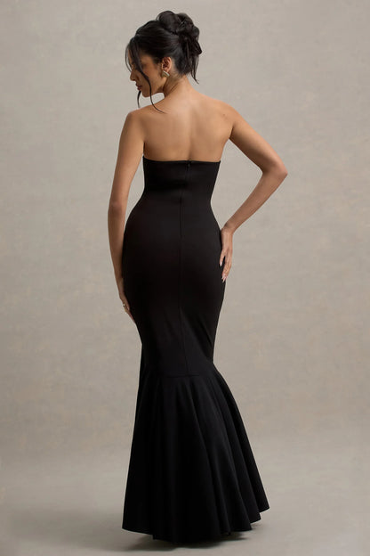 Angela Black Bandeau Fishtail Maxi Dress