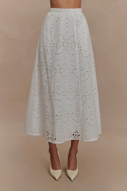 Arla Broderie Midi Skirt White