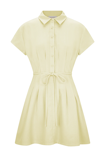 Aysha Buttoned Linen Mini Dress Lemon