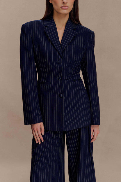 Bellamy Cinched Blazer Navy Pinstripe