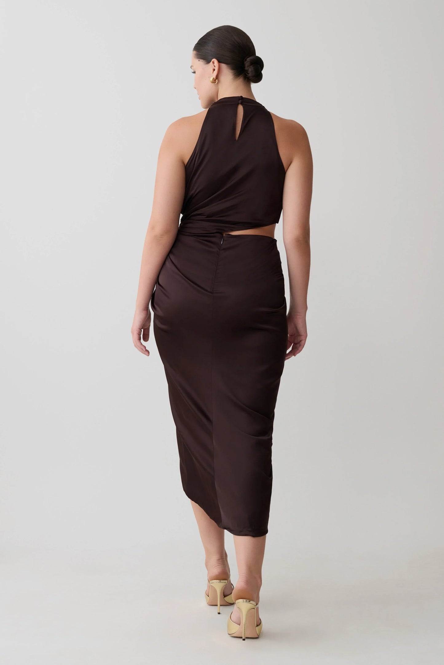 Aveline Draped Halter Midi Dress Dark Chocolate
