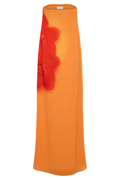 Amaya Strapless Chiffon Maxi Dress Koi Orchid Print