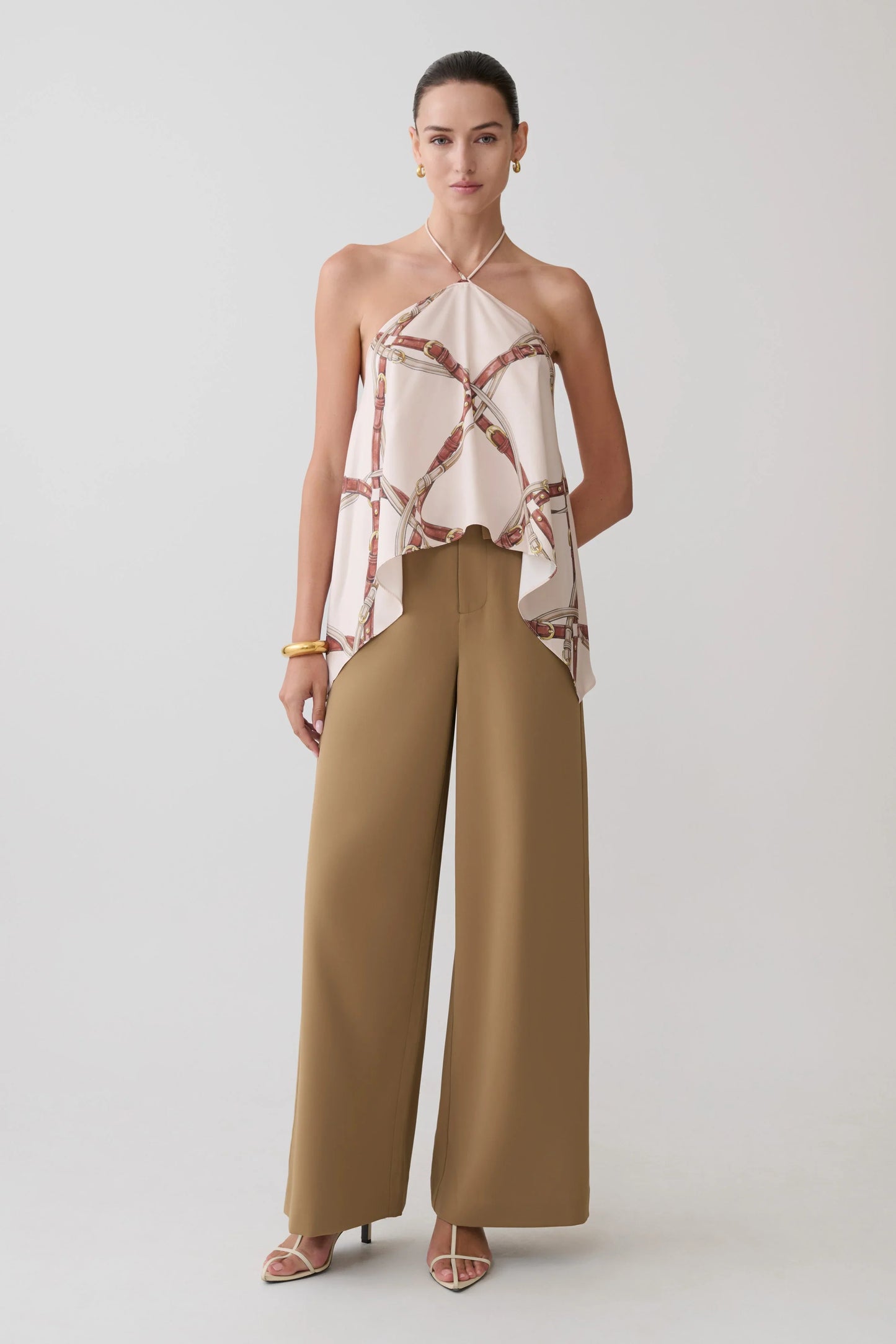 Adelaide Draped Satin Halter Top Chain Print