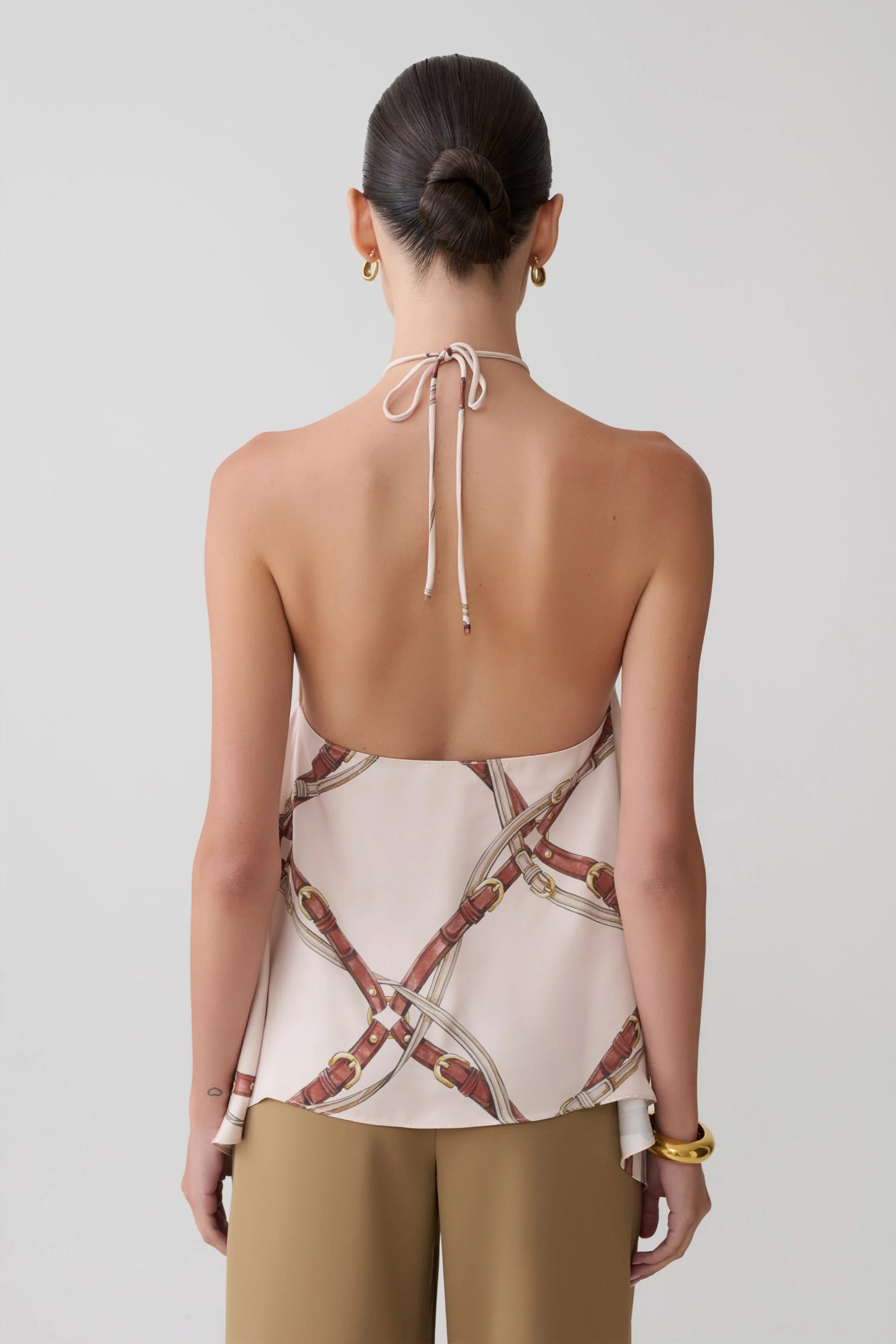 Adelaide Draped Satin Halter Top Chain Print