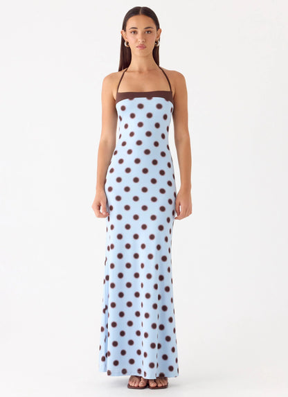 Alessandro Halter Maxi Dress Blue Mocha Dot