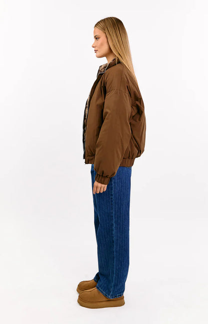 All I Wanted Brown Plaid Puffer Jacket
