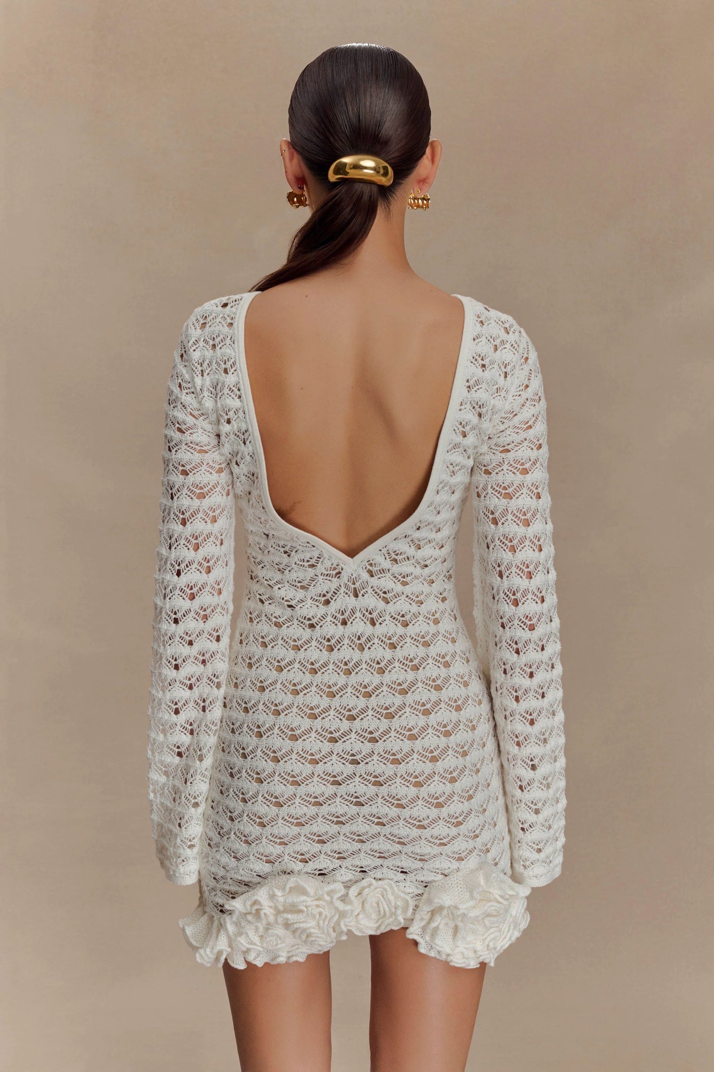 Aileen Ruffle Crochet Mini Dress Ivory