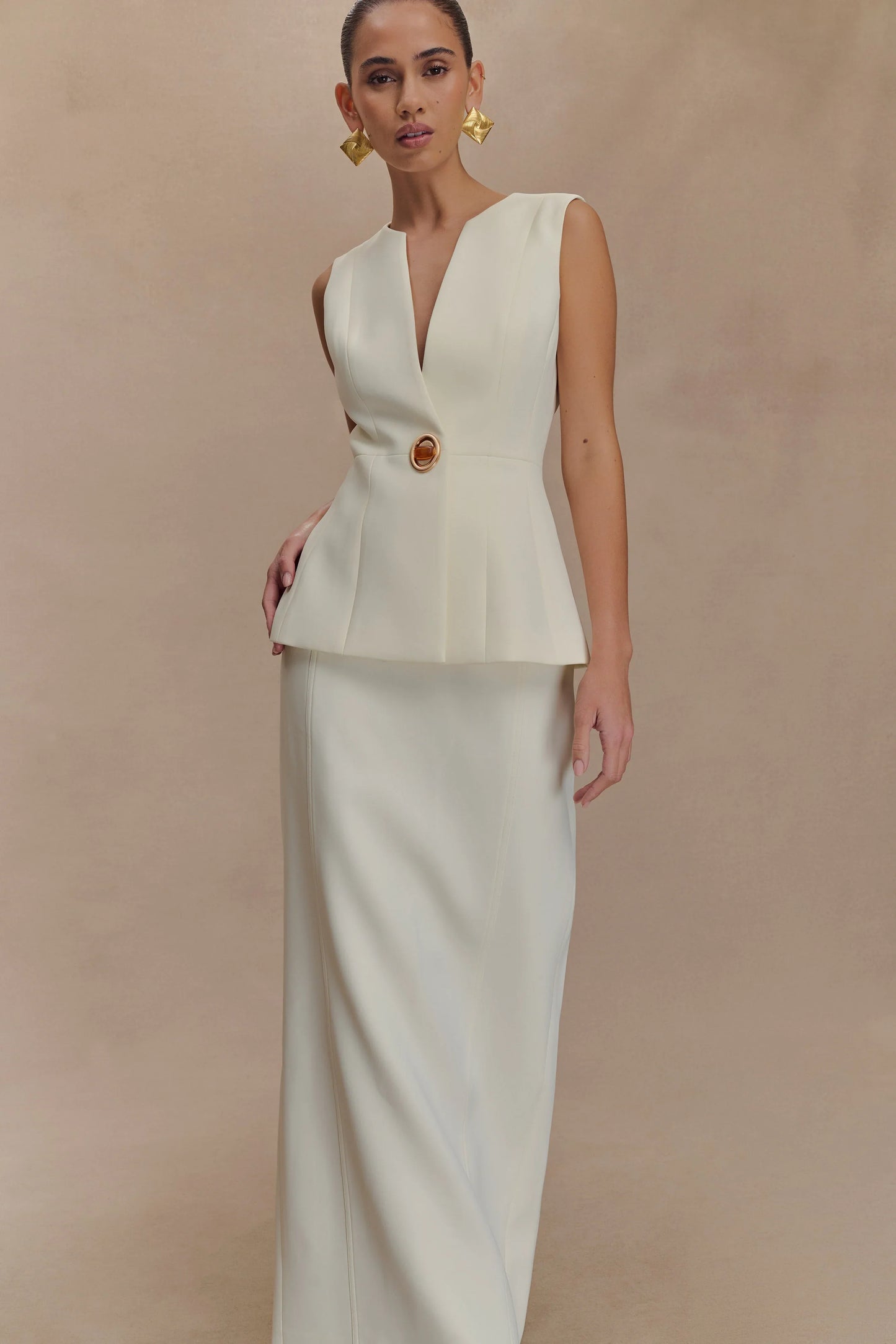Angelie Suiting Maxi Skirt Ivory
