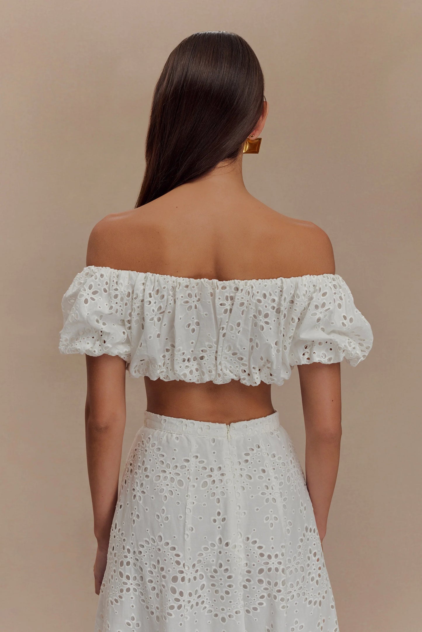 Autumn Off Shoulder Broderie Top White
