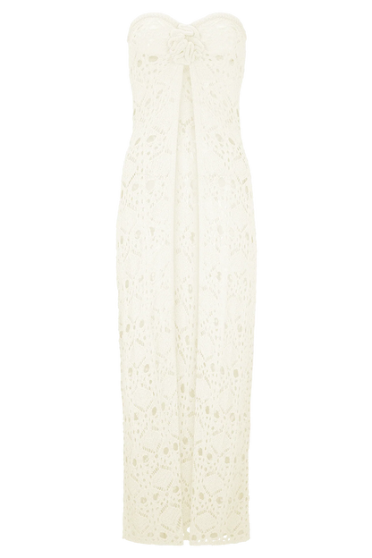 Aeline Strapless Crochet Knit Top Ivory
