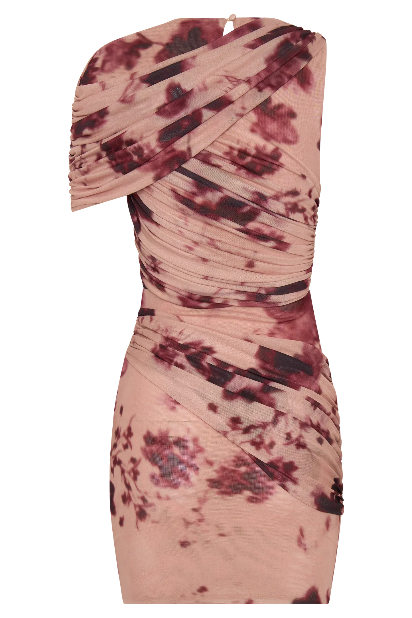 Adrienne One Shoulder Mesh Mini Dress Nude Blurred Floral Print