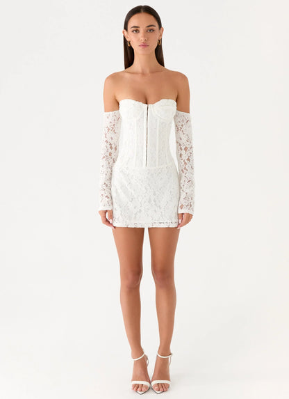 Already Know Lace Long Sleeve Mini Dress - White