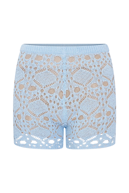 Aeline Crochet Knit Shorts Sky Blue
