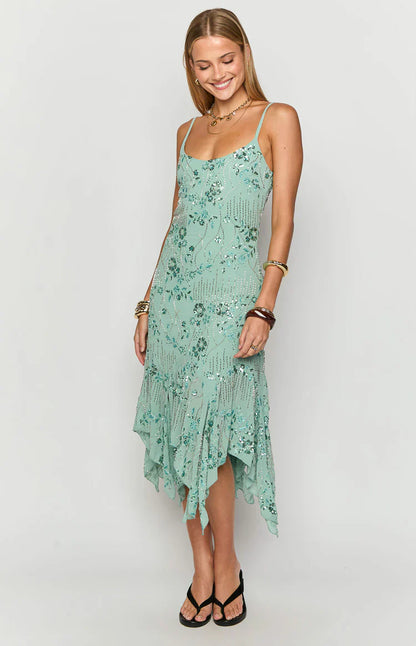 Another World Teal Sequin Midi Dress