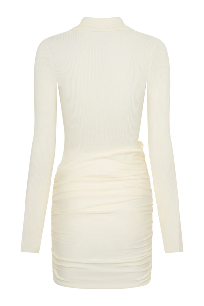 Agness Long Sleeve Button Up Knit Dress Ivory