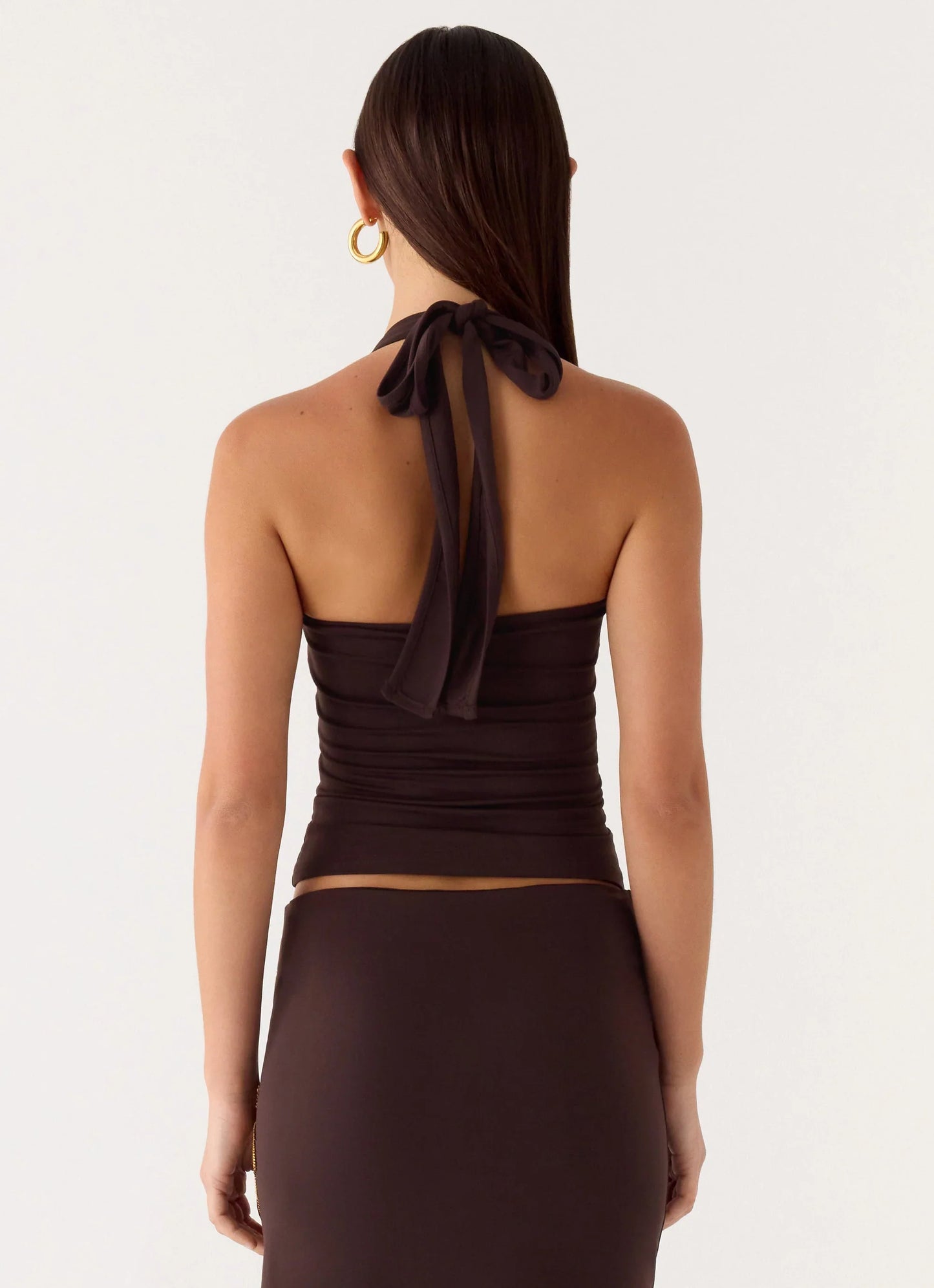 Brienne Beaded Halter Top - Chocolate