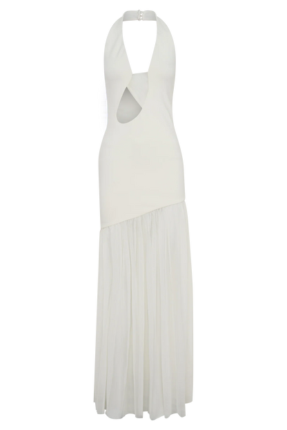 Aubree Crepe And Mesh Maxi Dress Ivory