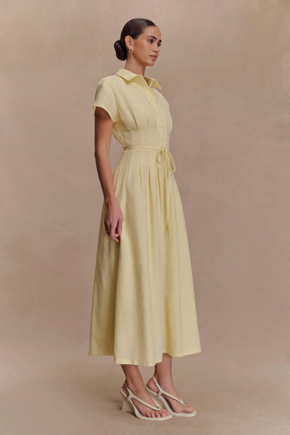 Aysha Buttoned Linen Midi Dress Lemon