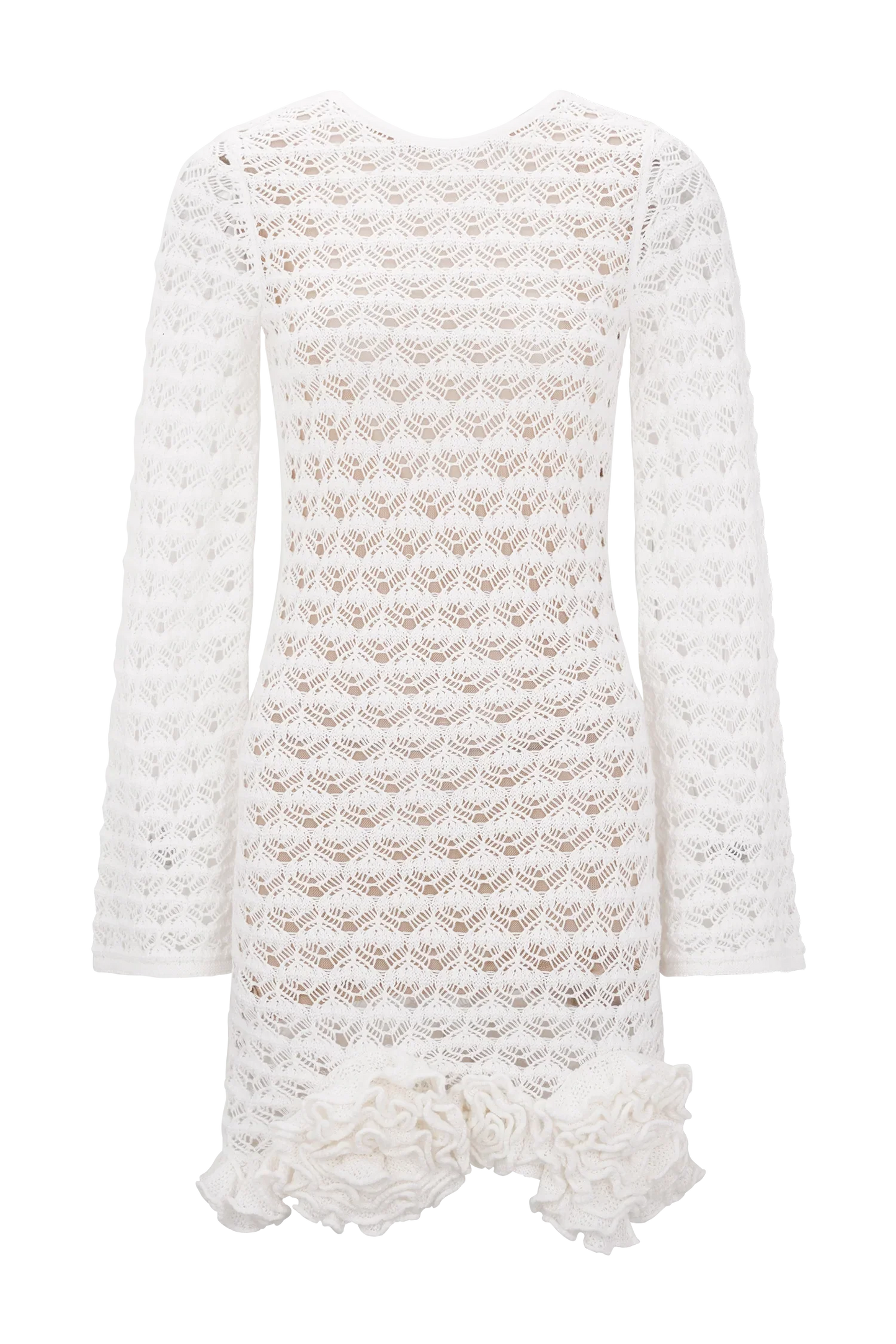 Aileen Ruffle Crochet Mini Dress Ivory
