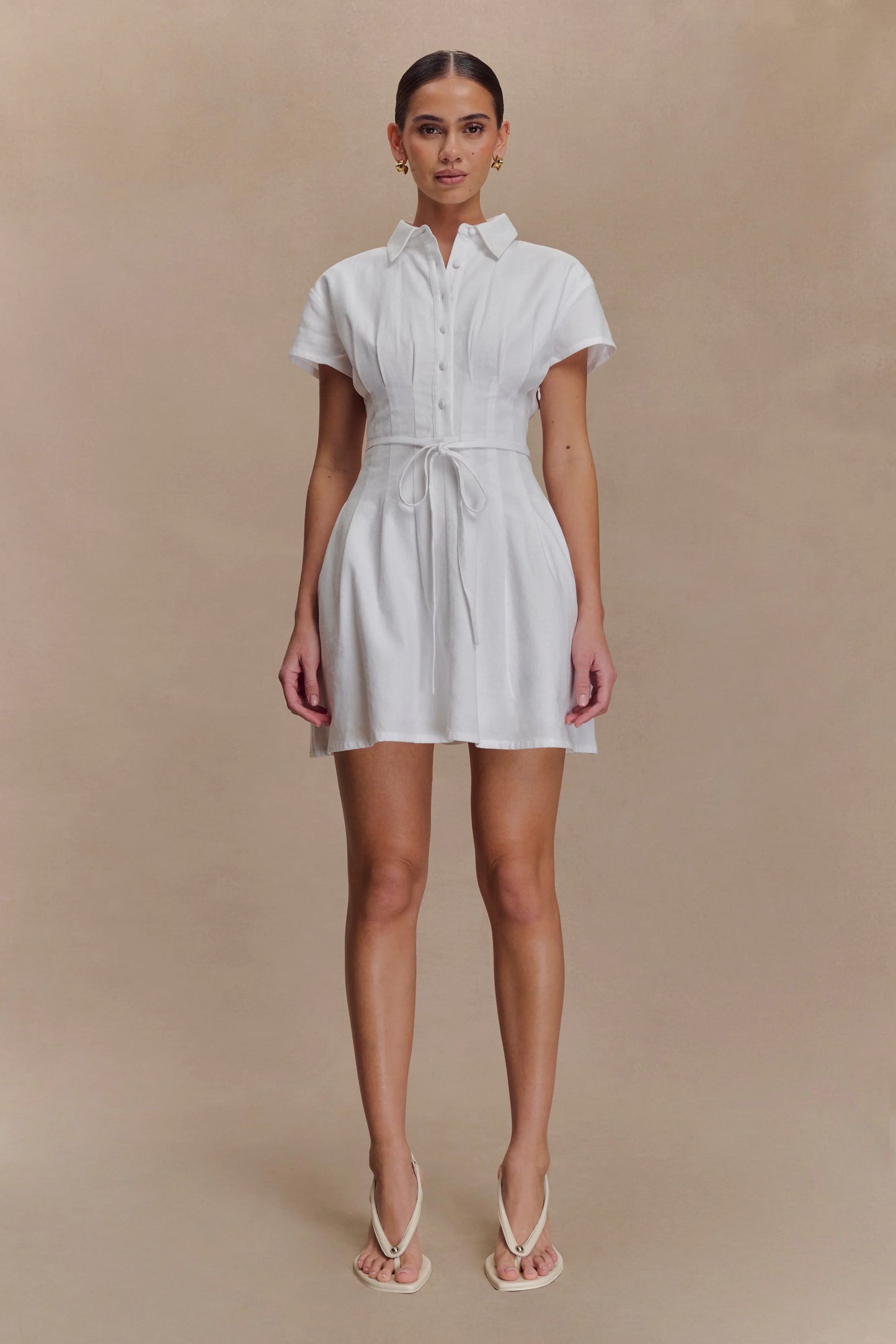 Aysha Buttoned Linen Mini Dress White