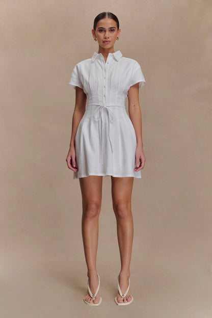 Aysha Buttoned Linen Mini Dress White