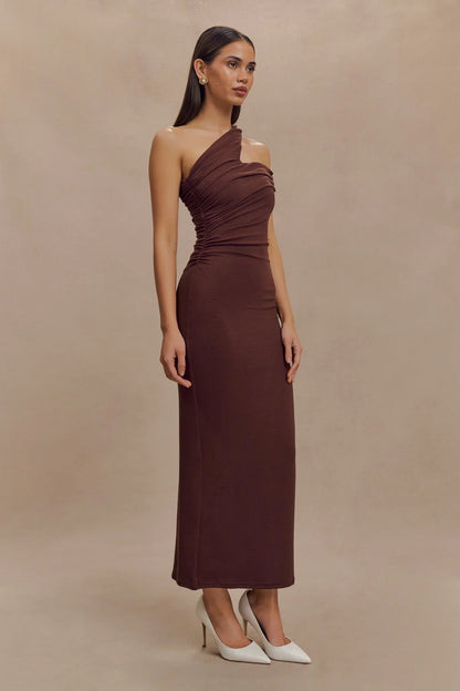 Anastasia One Shoulder Modal Midi Dress Mahogany