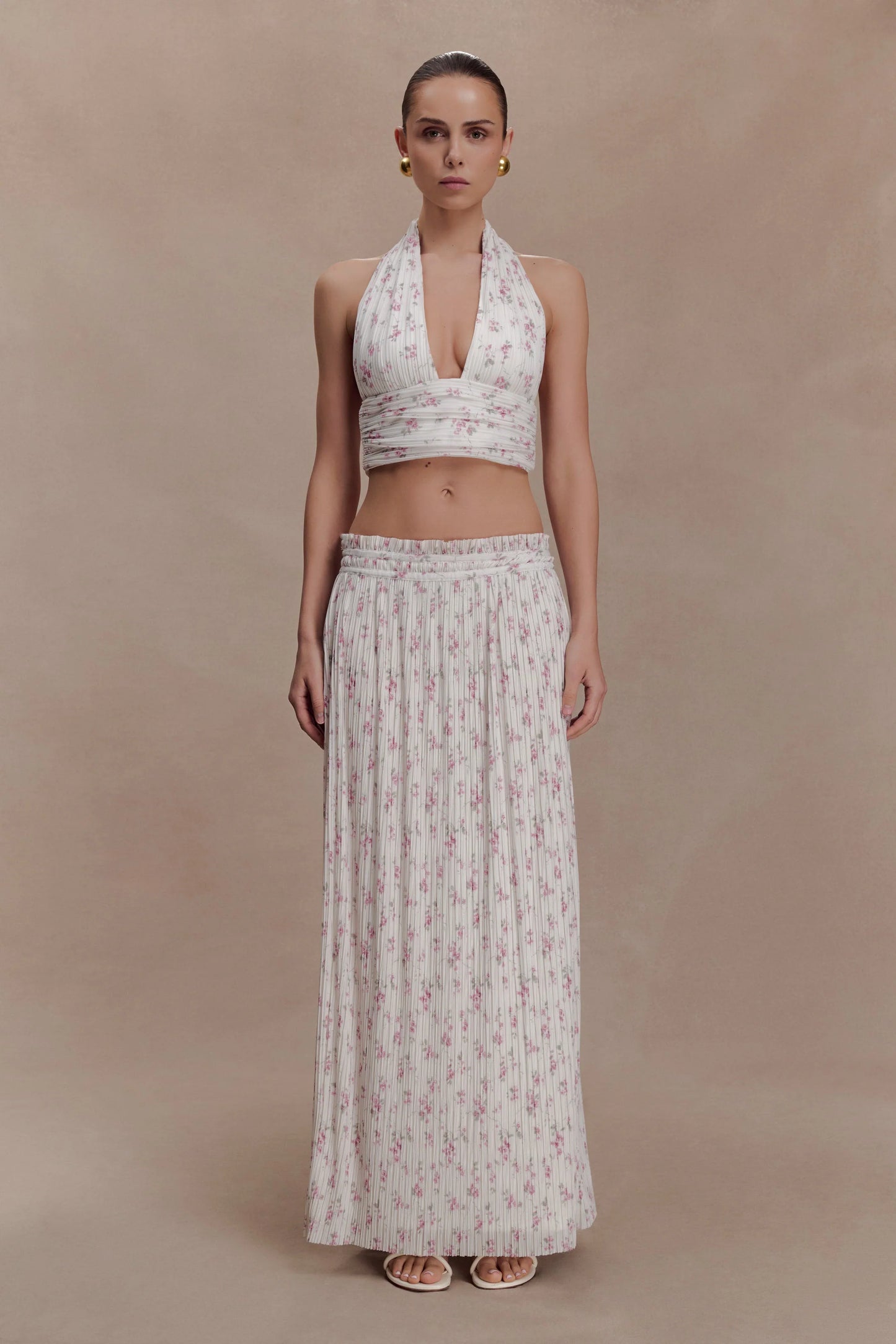Amaris Gathered Plisse Maxi Skirt Floral Ditsy Print