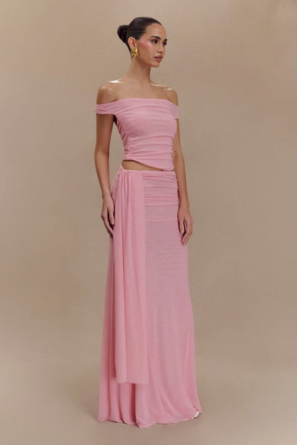 Arna Mesh Maxi Skirt Candy Pink