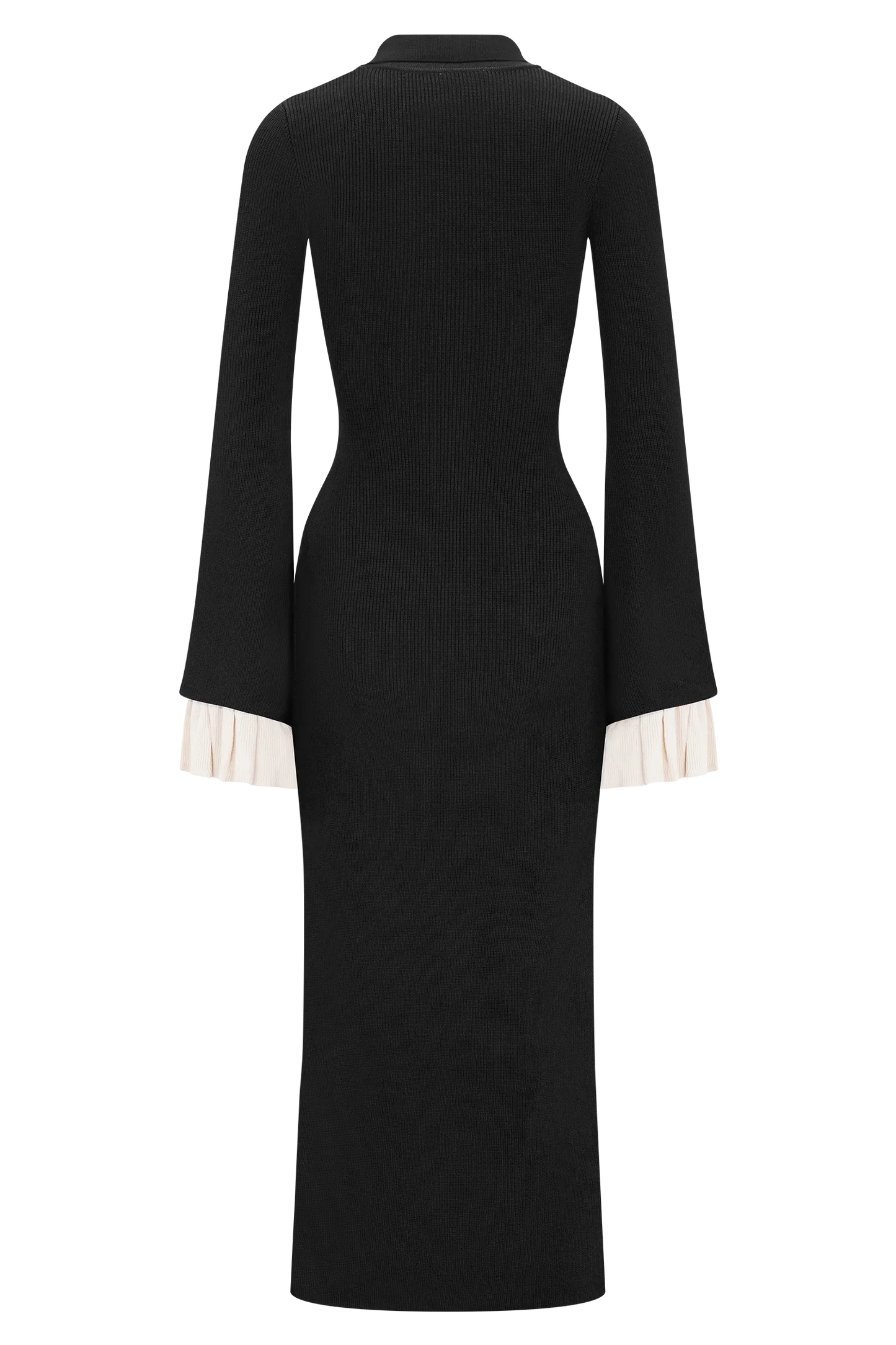 Amirose Ruffle Knit Midi Dress Black