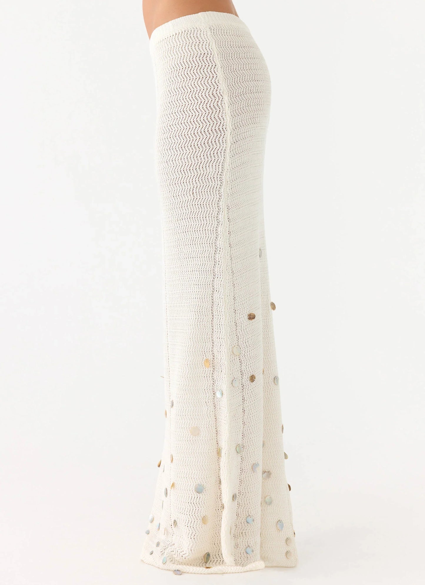 Adelaida Beaded Crochet Maxi Skirt - Ivory