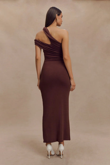 Anastasia One Shoulder Modal Midi Dress Mahogany