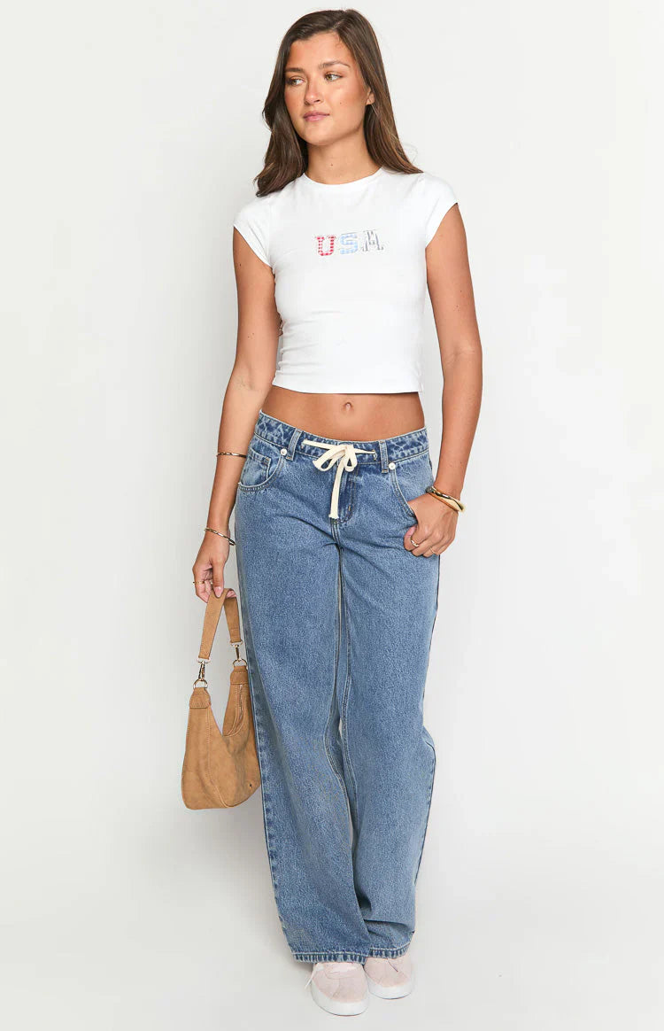 Beau Mid Wash Tie Waist Denim Jeans