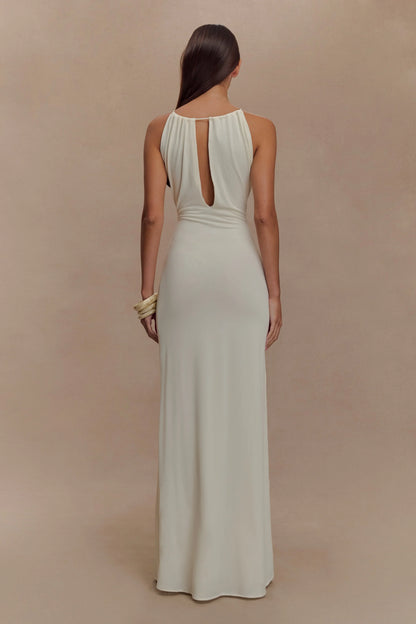 Beryl Slinky Maxi Dress With Pearls Ivory