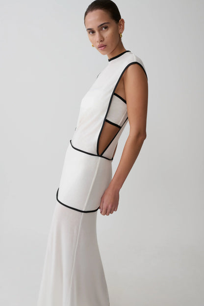 Aris Sleeveless Sheer Maxi Dress Black White
