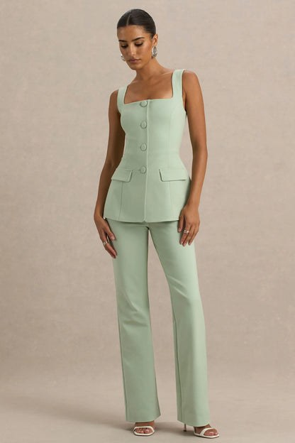 Aceline Light Green Square Neck Tailored Jumpsuit