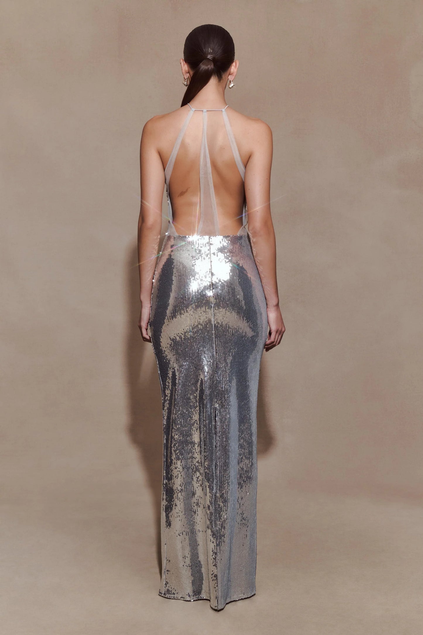 Baldwin Sequin Cut Out Maxi Dress Silver