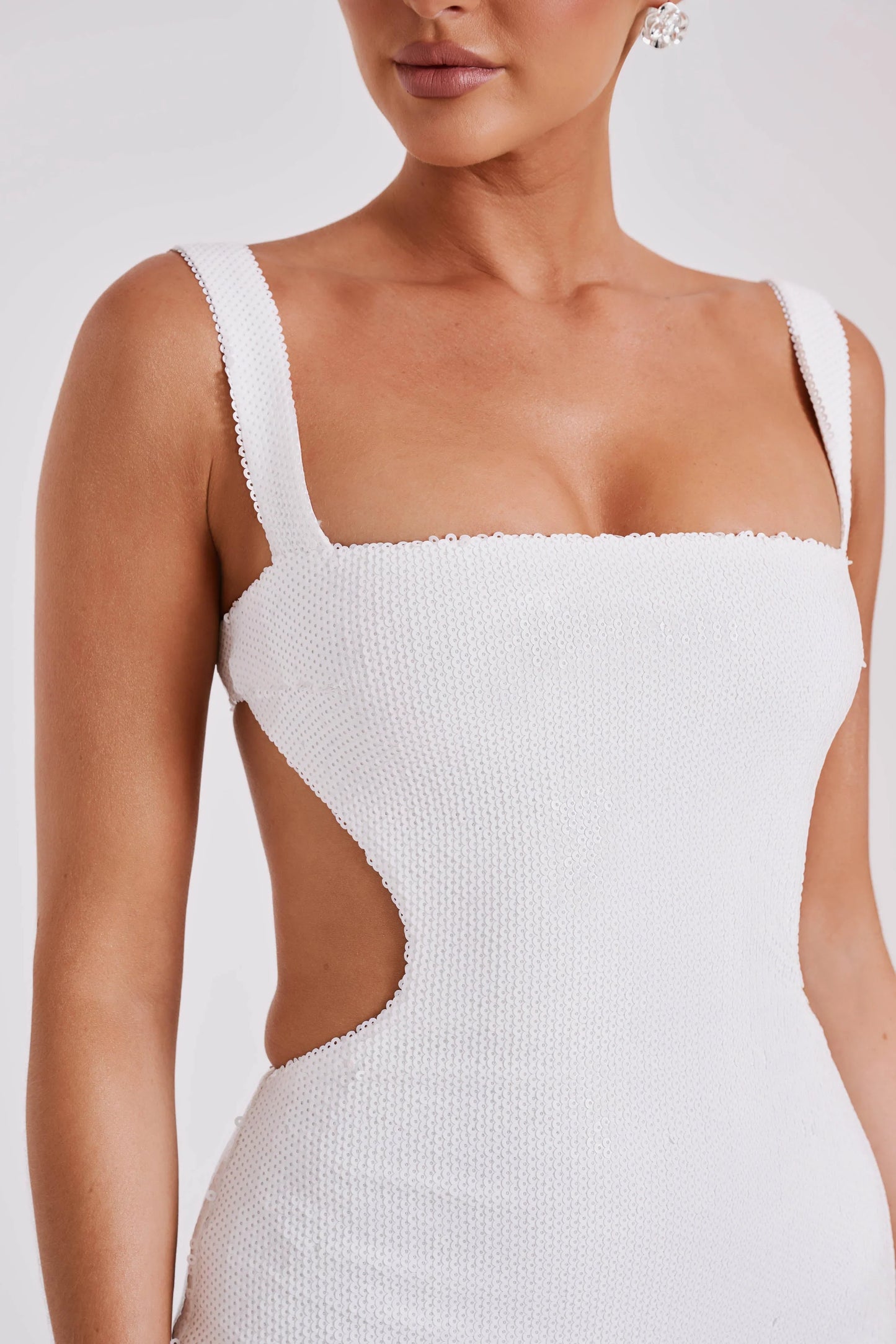 Adoria Sequin Cut Out Maxi Dress White