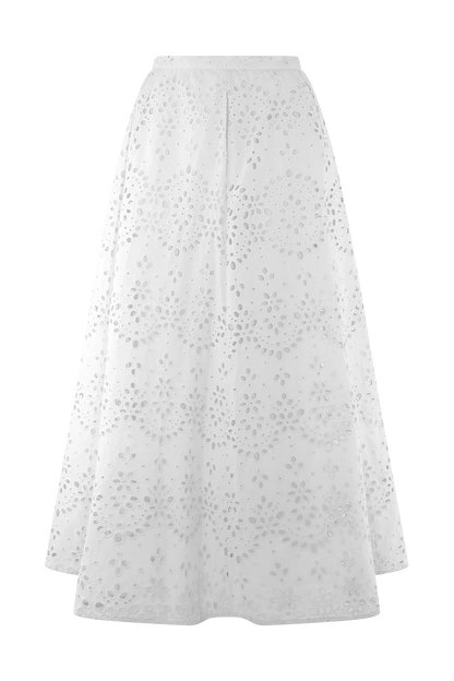 Arla Broderie Midi Skirt White